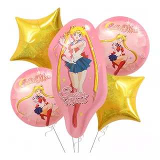 Kit Globos Decoración Sailor Moon Feliz Cumpleaños  5 Pzas