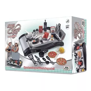 Cocina Infantil Para Niños 100% Chef A Domicilio Color Gris Y Negro