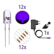 Kit 12x Leds Uv Ultravioleta 5mm + Resistores + Fonte 12v