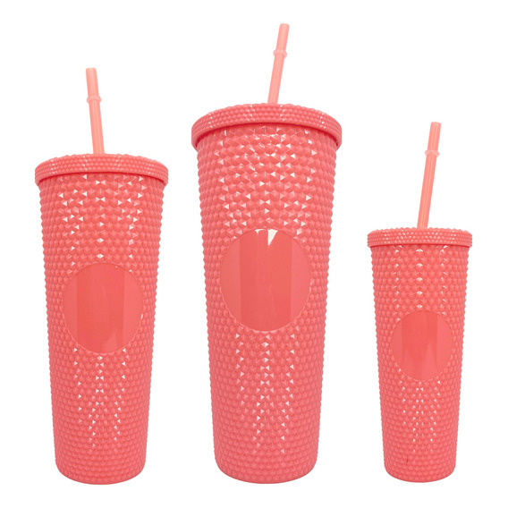 Trio Vasos 3pz Pack Texturizado Popote Tapa Varios Diseños