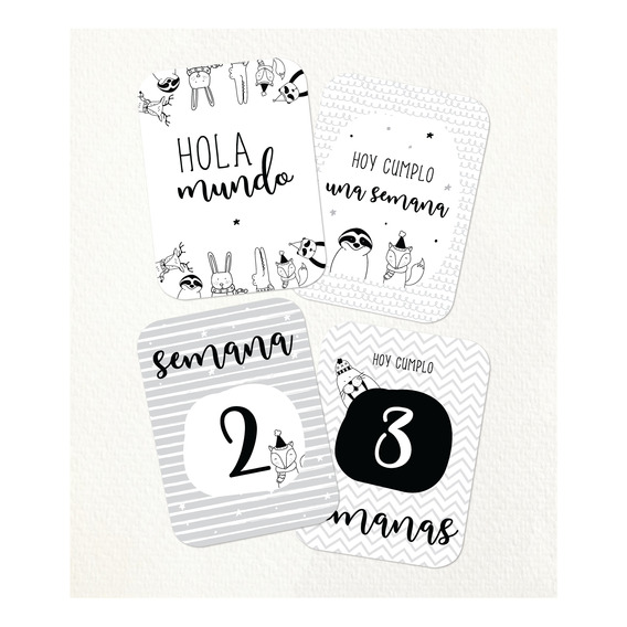 Tarjetas Cumple Mes Bebé - Regalo Nacimiento - Blanco/negro