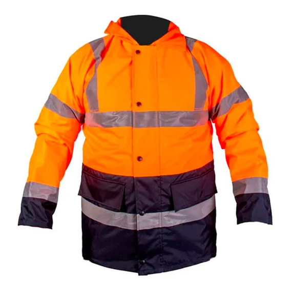 Campera Parka Trabajo Impermeable Naranja Flúo Y Azul