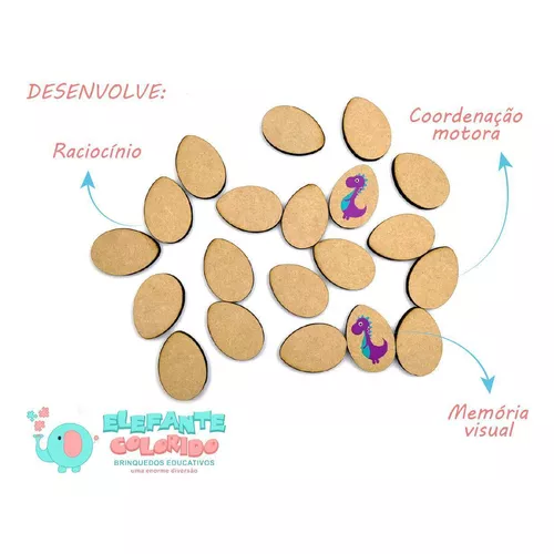 Jogo da Memória Dinossauros - Brinquedo Educativo em Madeira