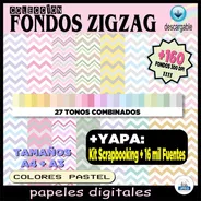 Zigzag Tonos Pastel Papeles Digitales + Scrapbook + Letras
