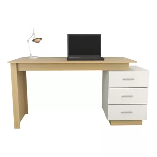 Escritorio Amv T3044 Melamina De 150cm X 77cm X 60cm Roble Americano Y Blanco