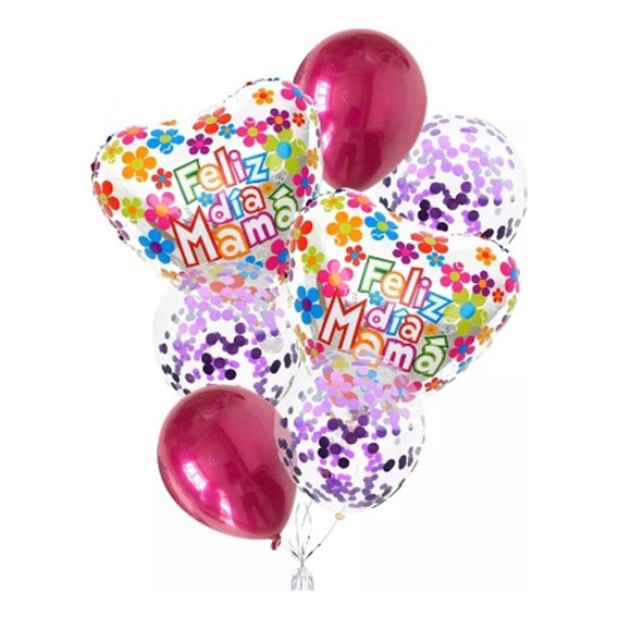 Kit De 8 Globos De Corazón Y Confeti Feliz Día Mamá  #90