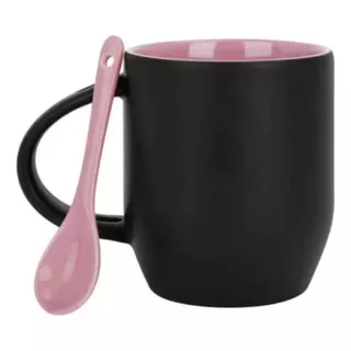 Taza Con Cuchara - Sublimable/personalizada - Negro Y Rosa