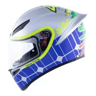 Capacete Agv K1 Mugello  2015  Valentino Rossi Estrada  Moto Tamanho Do Capacete 57/58 Tamanho 57/58 Cor Prata Azul Desenho Mugello Grafico Valentino Rossi 2015