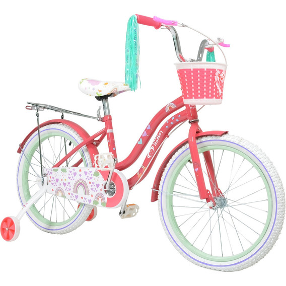 Bicicleta Niña Rosa R 20 Infantil Canastilla Llantitas Tamaño del cuadro 20