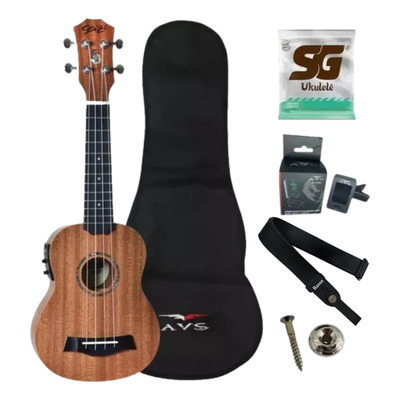 Ukulele Seizi Elétrico Soprano Bali Sapele + Kit