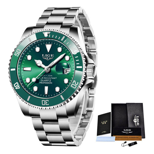 Reloj de pulsera Lige LG10045 de cuerpo color plateado Silver green analógico 