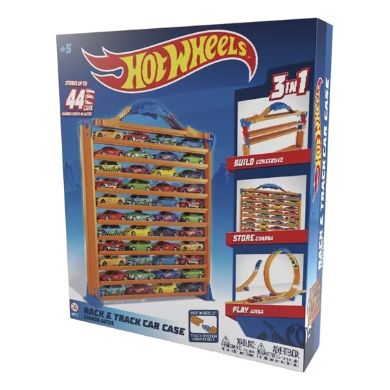 Hot Wheels Valija Pista 3 En 1 Guarda 44 Autos Full