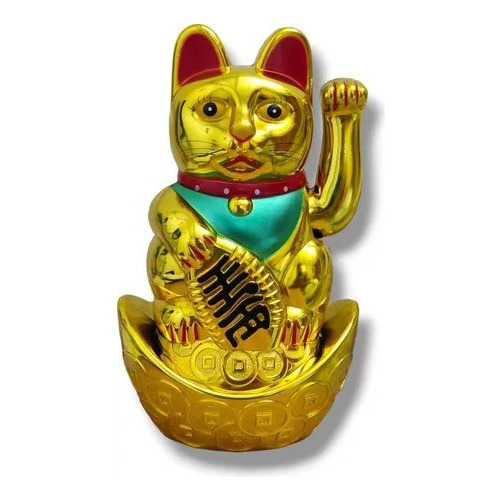 Gato Chino Suerte Dinero Decorativa Móvil Maneki Prosperidad Color Dorado