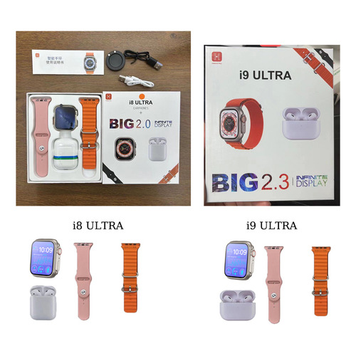 Funda para auriculares Bluetooth I8 Ultra Smartwatch TWS 2 en 1, color naranja