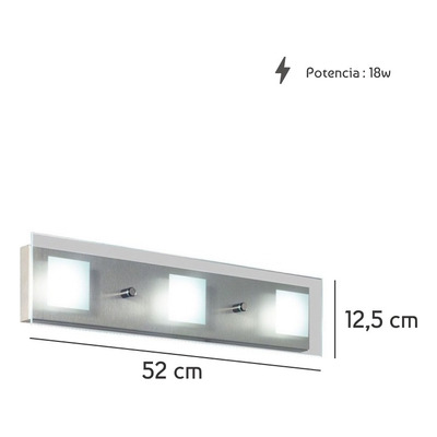 Aplique 3 Luces Batti 18w Acero Vidrio Templado 4623ac King