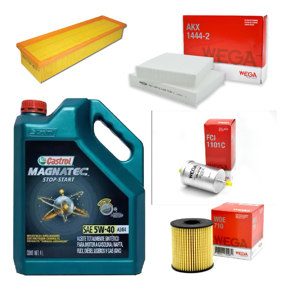 Kit 4 Filtros + 4l Aceite Castrol 5w40 Peugeot 208 Wega