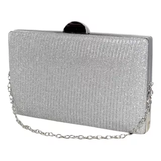 Bolsa Plata Para Dama Fiesta En Textil Cuadrada Tipo Clutch