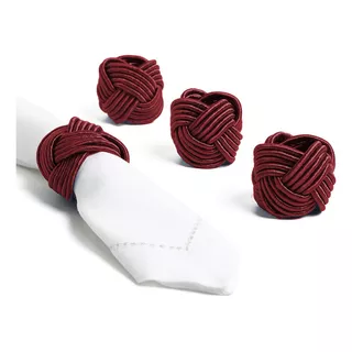 Kit 4 Porta Guardanapo De Mesa Cordas Anel Argola Niazitex Cor Vermelho