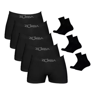 Kit 12 Cuecas Boxer Zorba Preto + 9 Pares De Meias M11