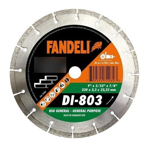 Disco Diamante Segmentado 9 Plg Fandeli 72960