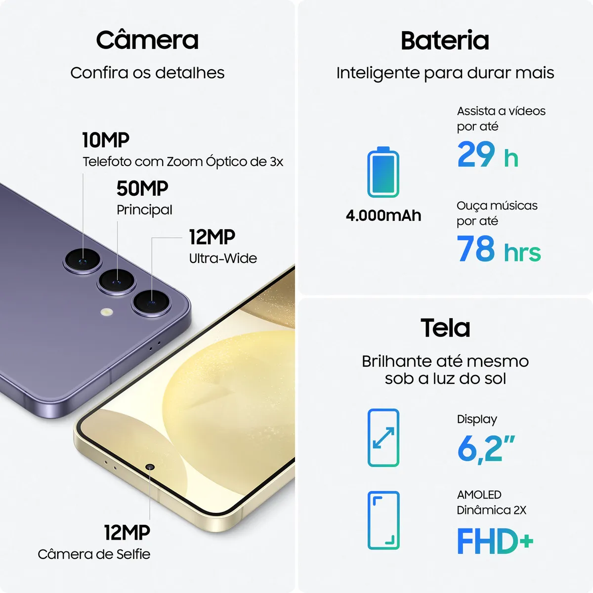 Celular Samsung Galaxy S24, Galaxy Ai, Câmera Tripla Traseira De Até 50mp, Selfie De 12mp, Tela De 6.2 1-120hz, 256gb, 8gb De Ram, Esim Cinza - Imagem 6