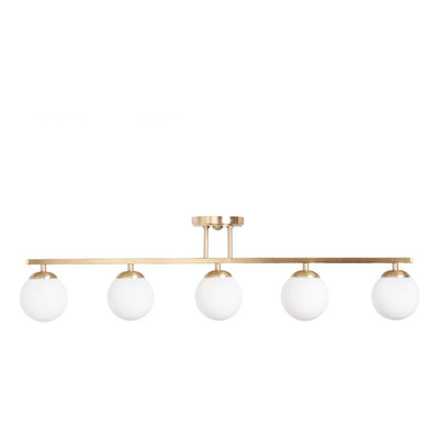 Plafon 5 Luces Barral Elyn Dorado Globo Opal Apto G9 Deco