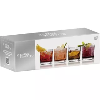 Jogo De Copos Whisky Bourbon Drink Vidro 315ml - Kit 4 Pecas Cor Transparente