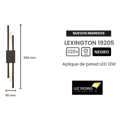 Aplique Pared Lexington 19205 Negro Led 12w Deco Moderno Cie Negro