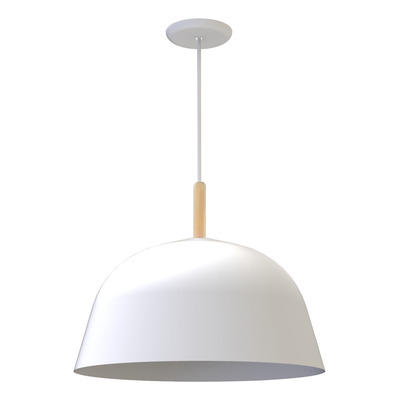 Lampara Colgante Campana Nórdico Bell 15 Blanco Con Madera