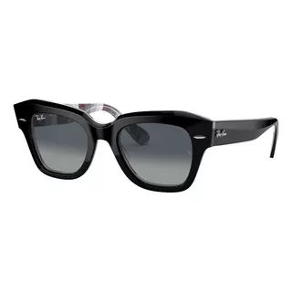 Óculos De Sol Ray-ban Wayfarer State Street Médio Armação De Acetato Cor Polished Black, Lente Light Grey De Cristal Degradada, Haste Polished Black De Acetato - Rb2186