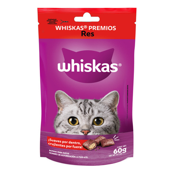 Pack X12 Premios Para Gato Whiskas Sabor Res 6g C/u