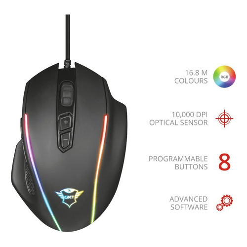 Mouse Gamer Alambrico Trust Gxt 165 Celox Rgb 200-10.000 Dp Color Negro