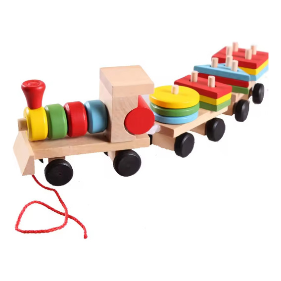 Tren De Madera Juguete Didáctico Con Figuras Apilables