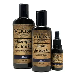 Produtos De Barba Kit C/ Shampoo, Hidratante E Oleo Viking Fragrância Refrescante