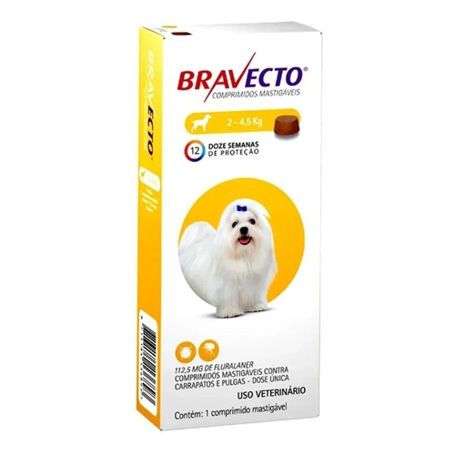 Pastilla antiparasitario para garrapata MSD Bravecto Comprimido Masticable Bravecto comprimido para perro de 2kg a 4.5kg