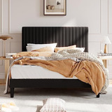 Bed Frame Aterciopelada Matrimonial Negro Sha Cerlin