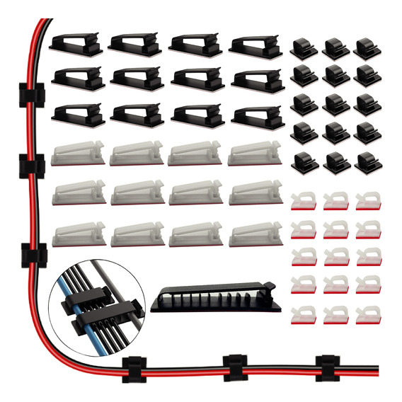 Kit Organizador De Cables Clips Adhesivos Pared 55 Piezas