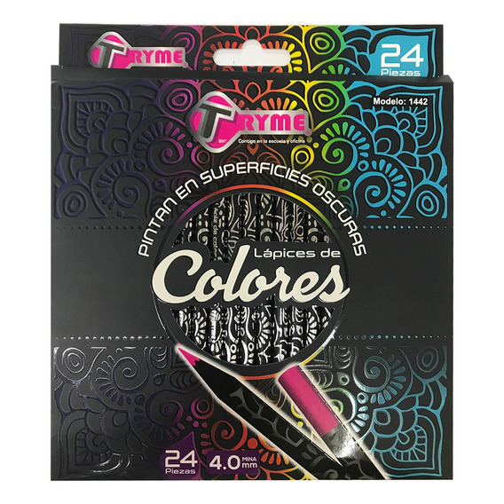 Lapices De Colores Tryme Superficies Oscuras 4.0mm 24 Piezas
