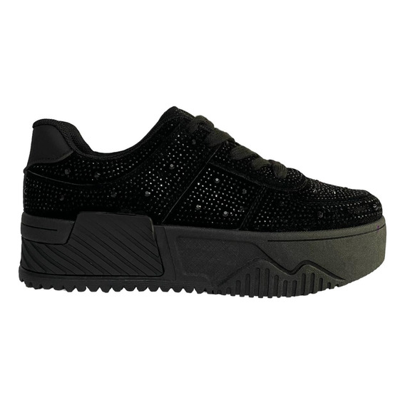 Zapatillas Plataforma Piedras Brillo Negro Mujer