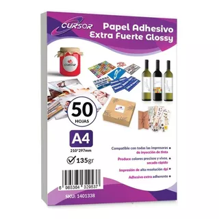 Papel Adhesivo Extrafuerte Glossy Brillante A4 135g -50hojas