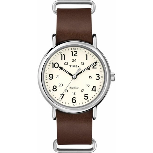 Reloj Hombre Timex Correa De Piel 40 Mm Wr 30m T2p4959j Color de la correa Marrón Color del bisel Plateado Color del fondo Crema