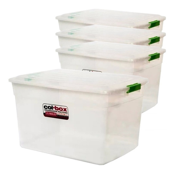 Caja Organizador Plastico Apilable Tapa Taper 42 Litros X4 Colombraro