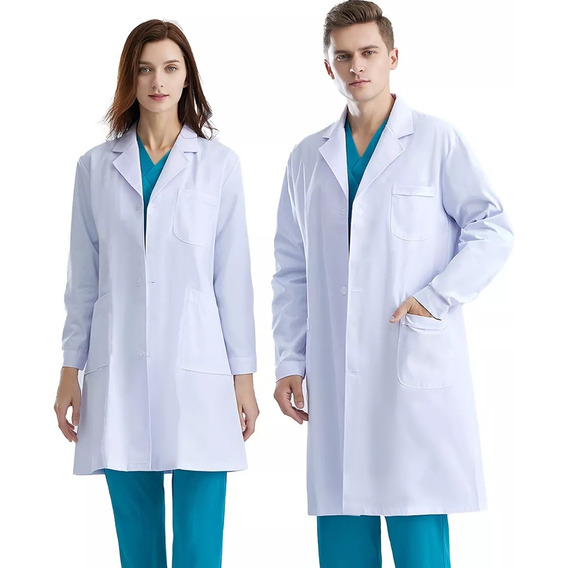 Uniforme Médico, Bata Larga Blanca, Uniforme De Laboratorio