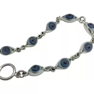 Pulsera Ojos Turcos Azules Plata Fina 925 20 Cm 