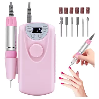 Torno Recargable Uñas Manicura Pedicura 3500rpm 6 Fresas Kit Color Rosa