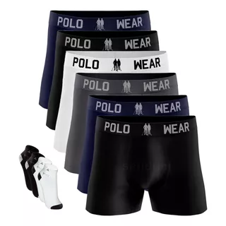 Kit 6 Cuecas Boxer Adulto Masculinas Adulto Box + 4 Meias