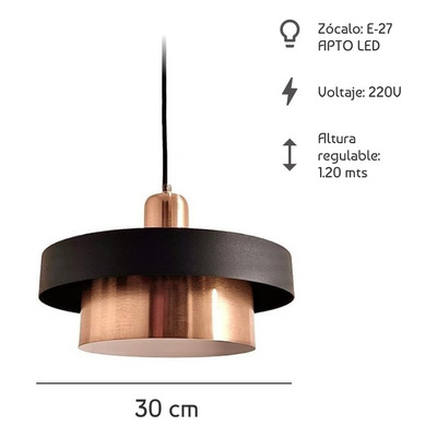 Colgante Ema 30cm Apto Led Deco Moderno Negro Cobre Lmp