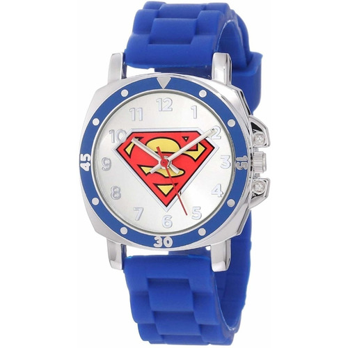 Reloj Superman Con Banda De Goma Color de la correa Azul Color del bisel Plateado Color del fondo Blanco