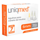 Agulha Para Caneta De Insulina 6mm X 0,25m 31g C/7  Uniqmed