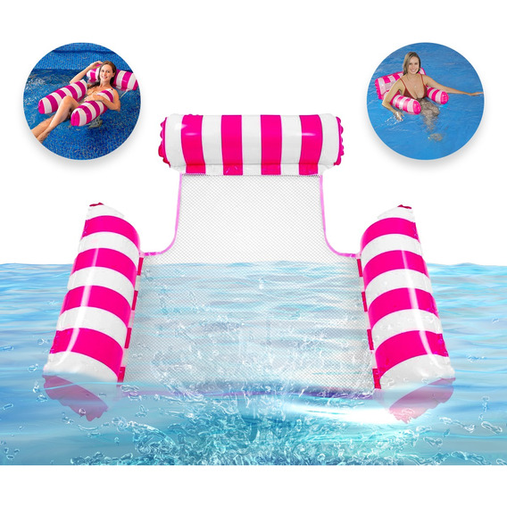 Inflable Para Piscina De Adulto Hamaca Flotante 4 En 1 Flota Color Rosa